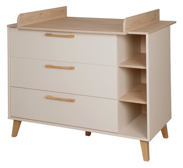 Cassettiera per bambini color crema/di colore naturale con effetto rovere con fasciatoio 117x103x78 cm Jil – Roba