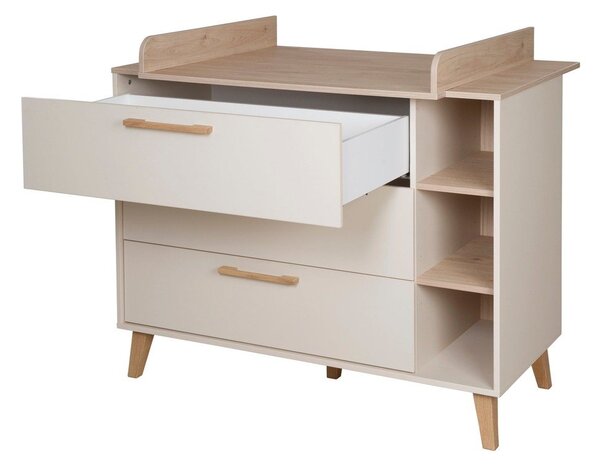 Cassettiera per bambini color crema/di colore naturale con effetto rovere con fasciatoio 117x103x78 cm Jil – Roba