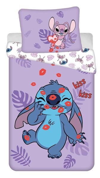 Set copripiumino e federa da bambini viola in cotone per letto singolo 140x200 cm Lilo and Stitch "Kiss" – Jerry Fabrics