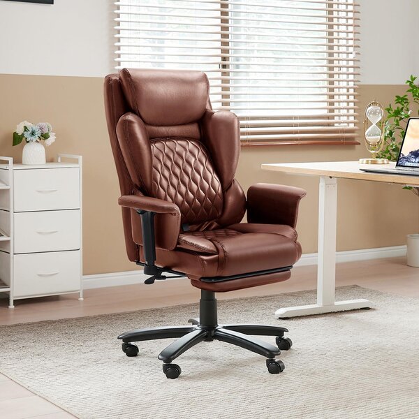 Sedia da ufficio con poggiapiedi, in tessuto, color marrone, ergonomica