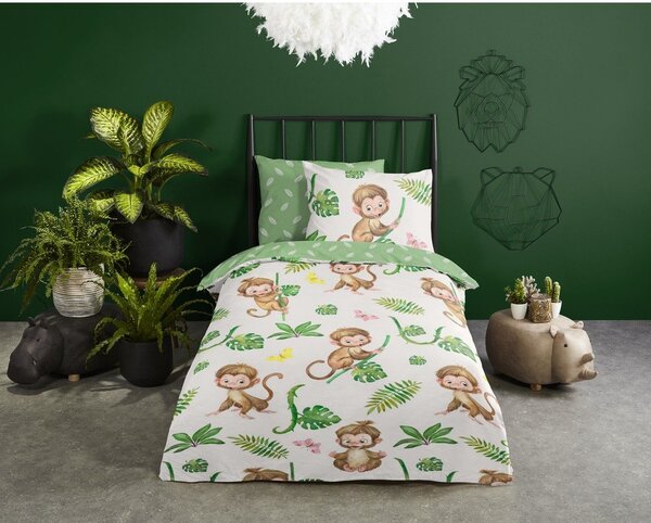 Set copripiumino e federa da bambini verde/beige in cotone per letto singolo 140x200 cm Play – Good Morning