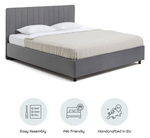 Letto matrimoniale imbottito grigio con contenitore con rete inclusa 180x200 cm Myra Slim Line – Bonami Selection