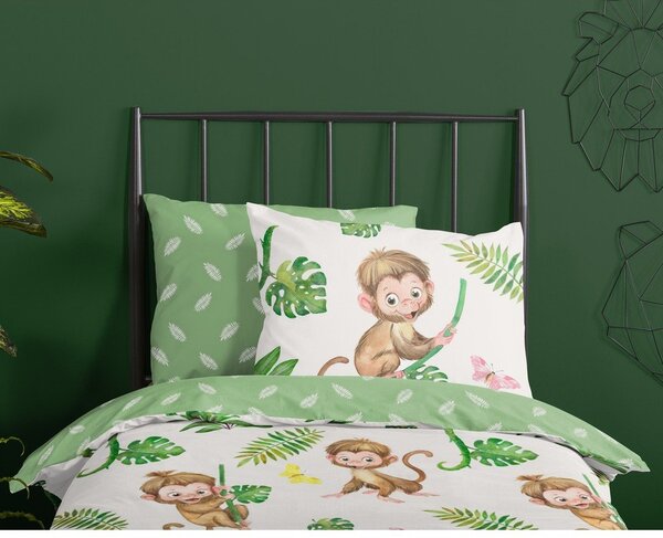 Set copripiumino e federa da bambini verde/beige in cotone per letto singolo 140x200 cm Play – Good Morning