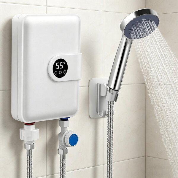 Scaldabagno istantaneo compatto, 5500 W, 220 V, con display LCD, da installare sotto il lavello, colore bianco