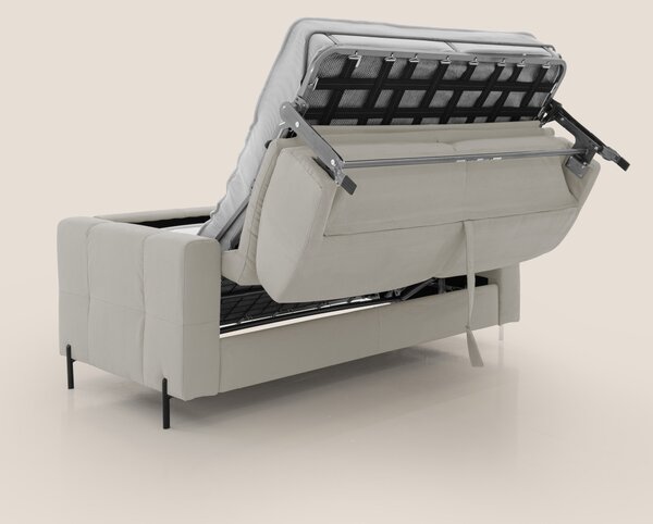 Ortensia divano letto materasso H18 cm con piedi alti in elegante micr