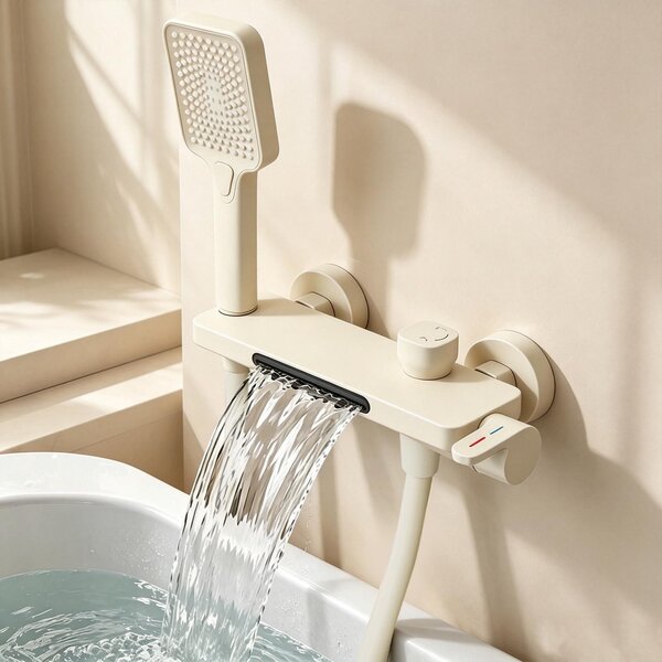 Rubinetto per doccia a cascata con soffione manuale e 4 modalità di getto, bianco