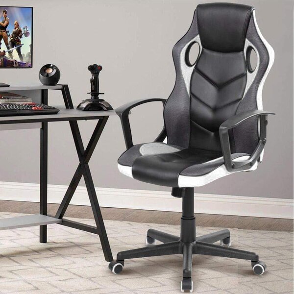 Sedia da gaming ergonomica, in ecopelle, regolabile in altezza, colore bianco