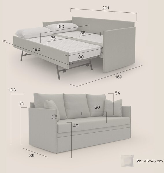 Brera Divano duplex con doppio letto in tessuto simil cotone impermeab