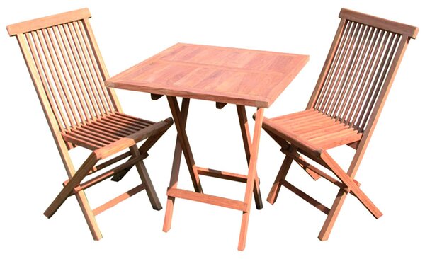 Set da balcone XL in teak, 3 pezzi, con tavolo 80x80 cm + 2 sedie da giardino coltivate in piantagione