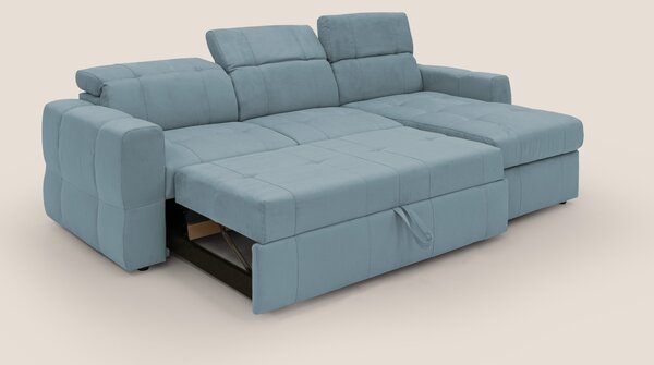 Kronos Divano angolare con pouf estraibile e penisola contenitore in m