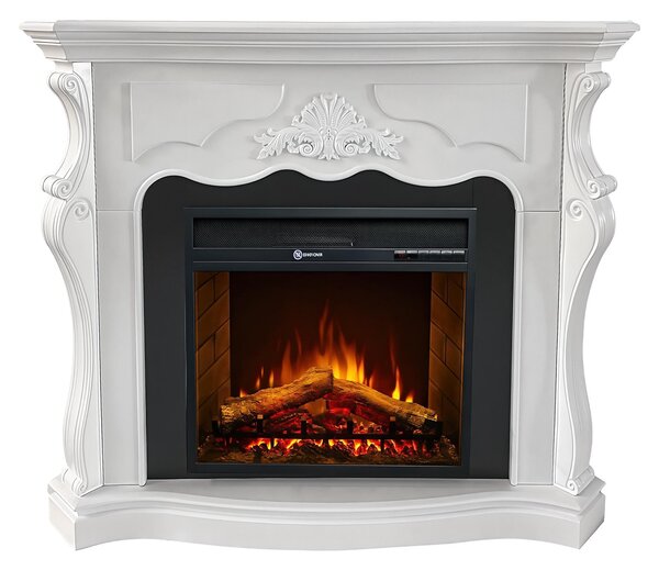 Camino elettrico caminetto da terra PARIGI in legno Bianco Made in Italy in legno Bianco Dimensioni 123x39x h 100 cm Peso 35 kg Volume riscaldabile 30 m2