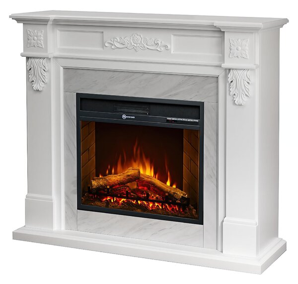 Camino elettrico caminetto da terra TRUMAN in legno Bianco Made in Italy in legno Bianco Dimensioni 121x38x h 108 cm Peso 35 kg Volume riscaldabile 30 m2