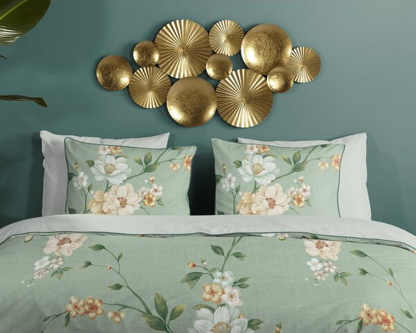 Set copripiumino e federa verde in raso di cotone per letto singolo ed esteso 140x220 cm Sizena – Descanso