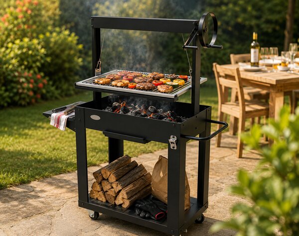 Barbecue a Legna e Carbone 80x46,5x21 cm BBQ Argentino in Acciaio Santa Maria Nero