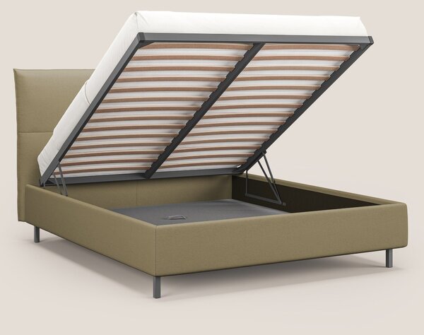 Izumi letto imbottito contenitore con piedi alti in tessuto smacchiabi