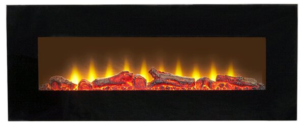 Stufa elettrica da parete, 107 cm, nera, con effetto fiamma a LED