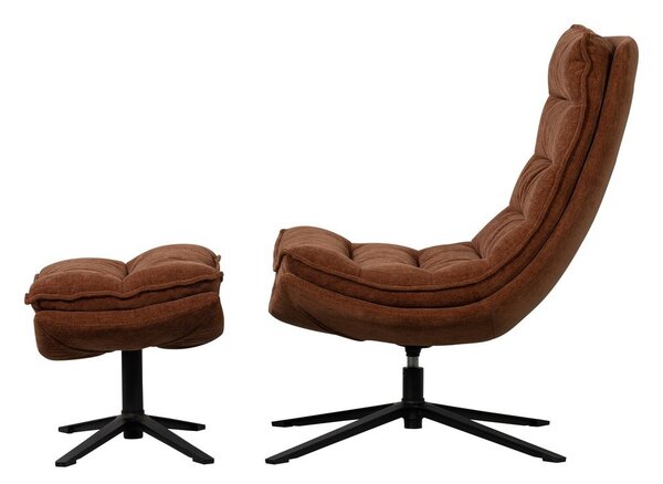 Poltrona con poggiapiedi marrone girevole con rivestimento in ciniglia Kube – WOOOD
