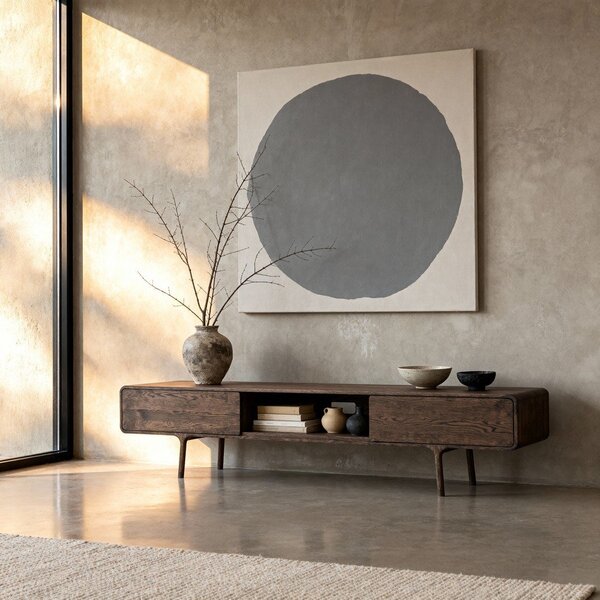 Mobile TV marrone in rovere massiccio 220x45x45 cm Fawn – Gazzda