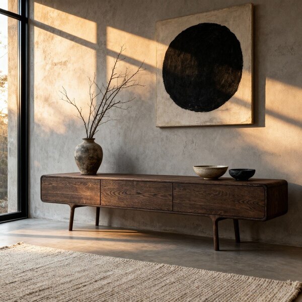 Mobile TV marrone in rovere massiccio 220x45x45 cm Fawn – Gazzda