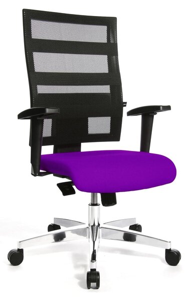 Sedia da ufficio con braccioli, rivestita in rete, color viola/nero