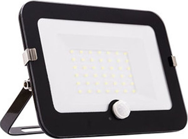 Faretto LED da 30 W nero, proiettore con sensore di movimento, design piatto, IP44