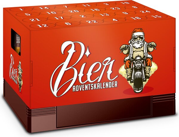 Itenga calendario dell'avvento per cassa di birra motivo 2 Babbo Natale in moto calendario dell'avvento per cassa di birra