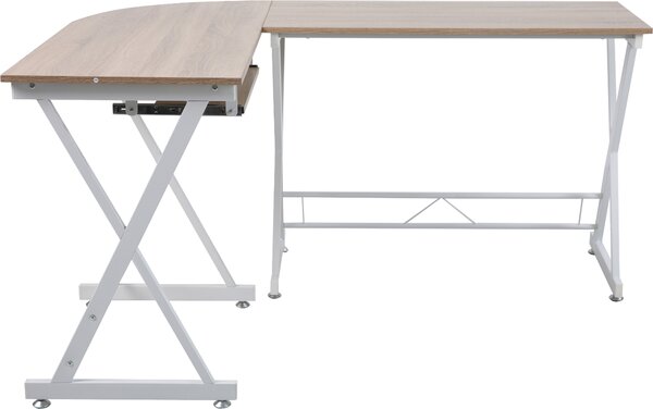 SVITA ECKHART Scrivania angolare effetto rovere con gambe in metallo bianco - Scrivania per computer, scrivania da ufficio, scrivania da lavoro, scrivania per PC