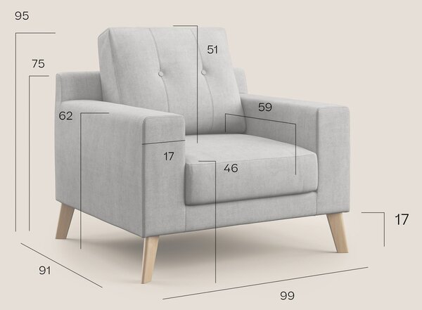 Danish poltroncina in tessuto morbido impermeabile T02 panna