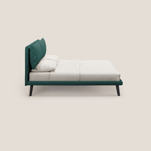 Astrid letto imbottito con piedi in legno in microfibra smacchiabile T