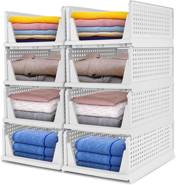 Organizzatori per armadi, 8 pezzi, pieghevoli, impilabili, colore bianco