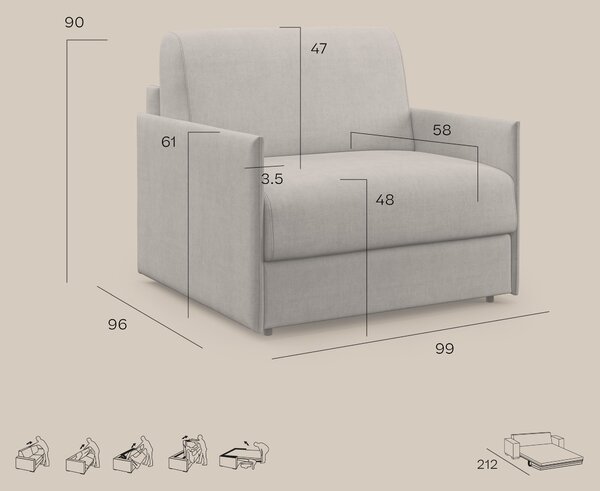 Evans poltrona letto in morbido tessuto impermeabile T02 giallo