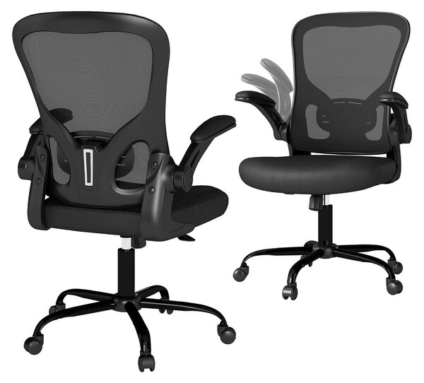 Sedia da ufficio con supporto lombare, schienale a rete, regolabile in altezza, colore nero