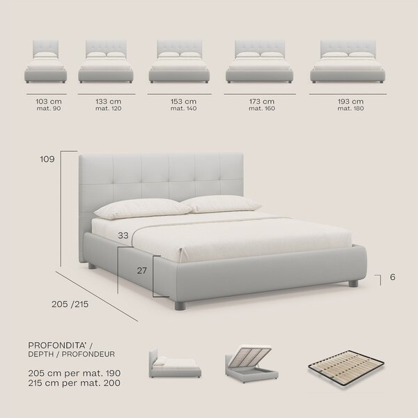 Minato letto imbottito contenitore con testata trapuntata in ecopelle