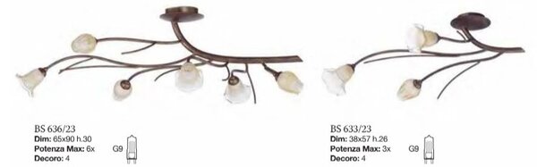 Plafoniera classica luce piu biancospino bs633 bs636 g9 led lampada soffitto metallo vetro - Luce Più