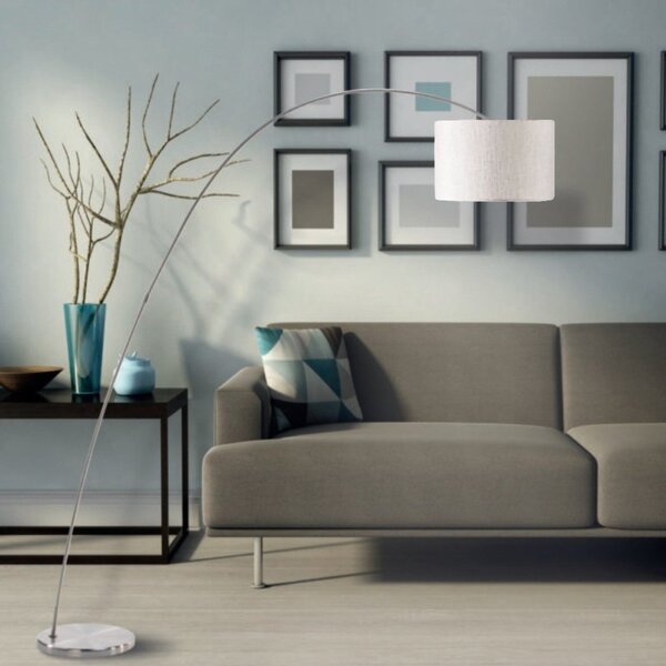Piantana arco moderna pan international bow ter095 bianco e27 led metallo tessuto lampada terra - Pan International