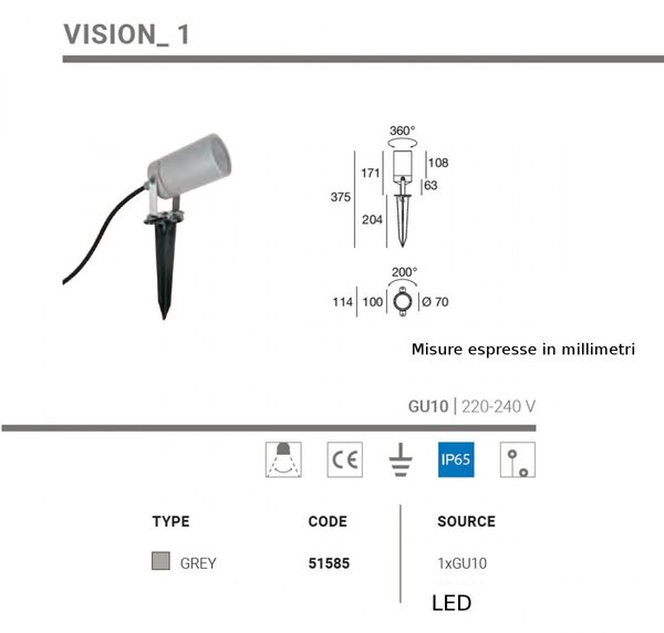 Lampada picchetto linea light group vision 1 51585 gu10 led alluminio lampada terra - Linea Light Group