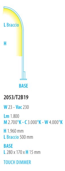 Piantana moderna fratelli braga traccia 2053 t2 b19 10 led dimmerabile metallo metacrilato - Fratelli Braga