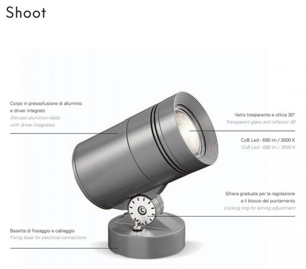 Faretto spot moderno pan international shoot est752 base led lampada terra alluminio - Pan International
