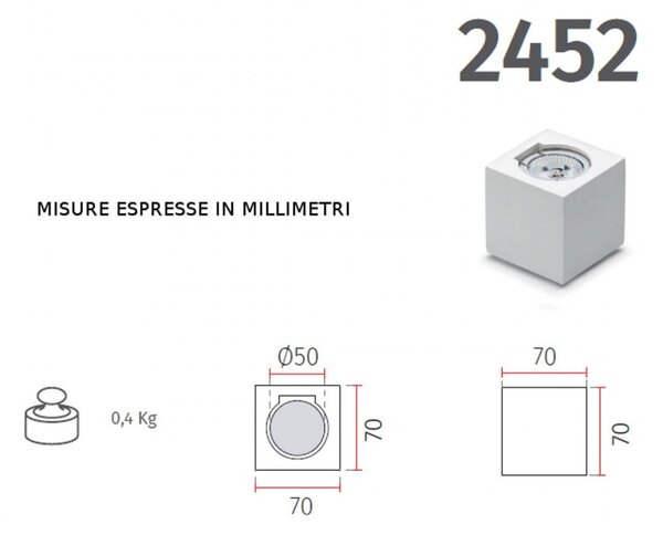 Applique gesso belfiore 9010 ecno 2452.35 gu10 led lampada parete monoemissione - Belfiore - 9010