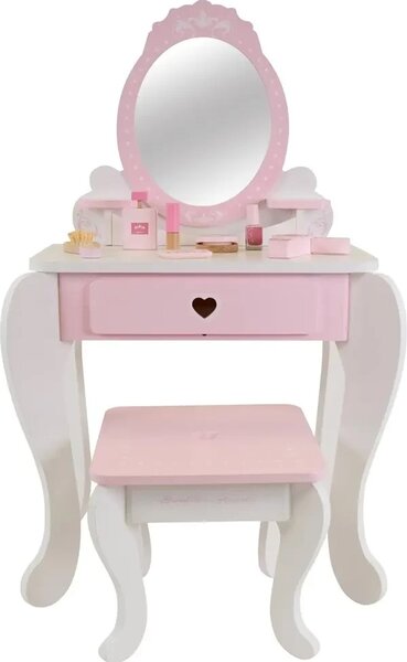 Bandits & Angels Tavolo da trucco per bambini Julia Bianco Rosa con specchio per bambine dai 3 anni in su - Tavolo da trucco in legno - Tavolo da trucco con sgabello incluso - Per bambini