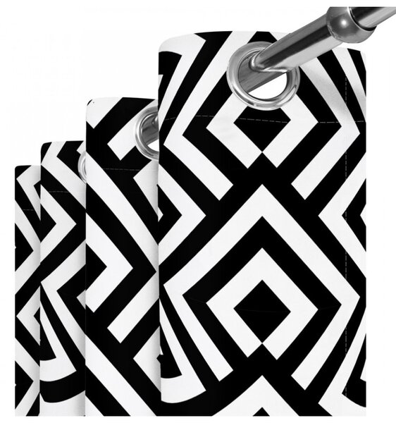 Tenda su anelli 140x250 cm nero+bianco, romby