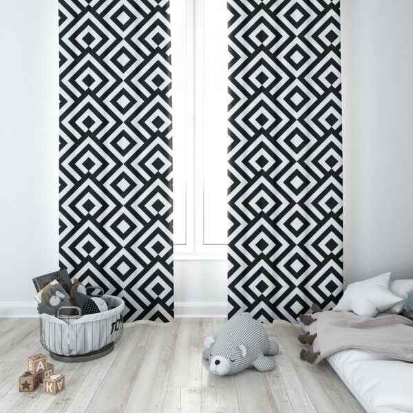 Tenda su anelli 140x250 cm nero+bianco, romby