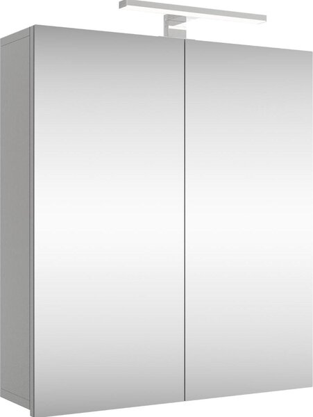 Planetmöbel Merkur Armadio a specchio bagno Armadio a sospensione per bagno largo 60 cm con specchio, bianco-grigio, con luce LED cromata