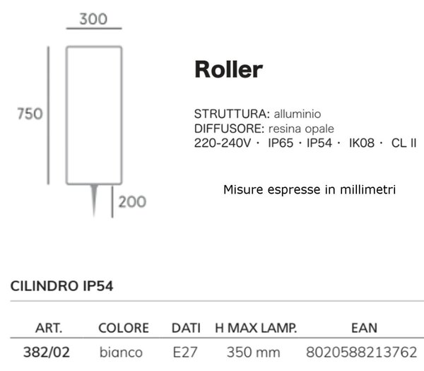 Lampada terra moderna livos roller 382 02 e27 led resina piantana - Livos