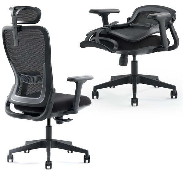 Sedia da ufficio ergonomica in rete, pieghevole, regolabile, colore nero notte