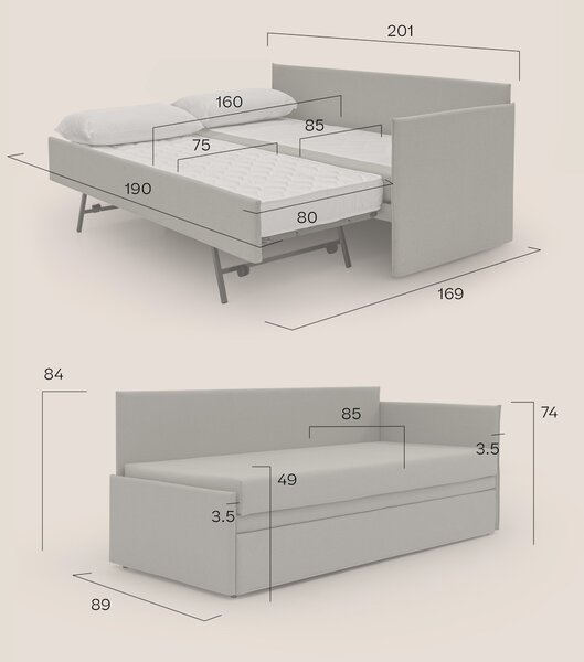Durini Divano duplex con doppio letto in tessuto simil cotone impermea