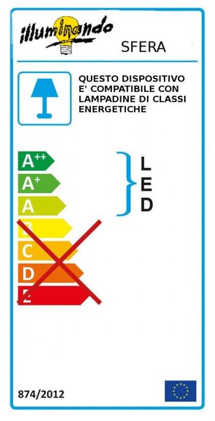 Abat-jour illuminando sfera lu m 30cm e27 led lampada tavolo moderna vetro bianco latte lucido interno - Illuminando