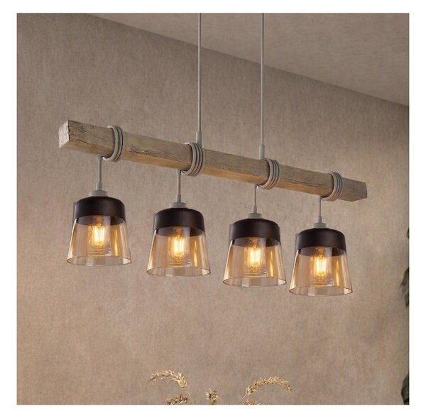 Brilagi - Lampadario a sospensione con cavo WOOD GLASS 4xE27/60W/230V pino/grigio/marrone fumé