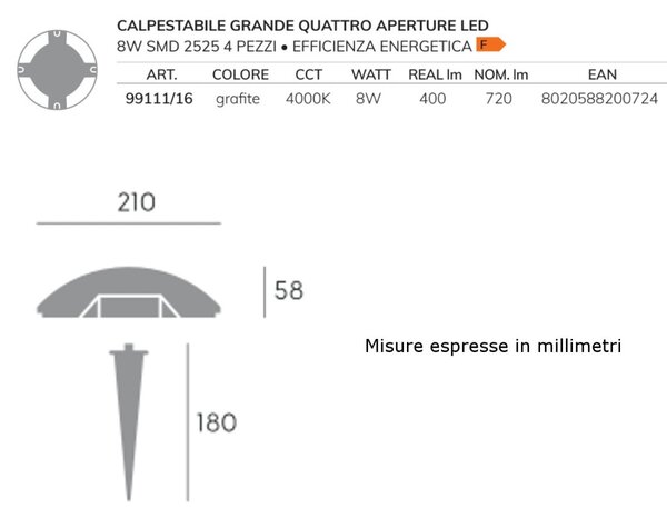 Lampada terra moderna sovil illuminazione upper 99111 16 led alluminio segnapasso calpestabile - Sovil Illuminazione