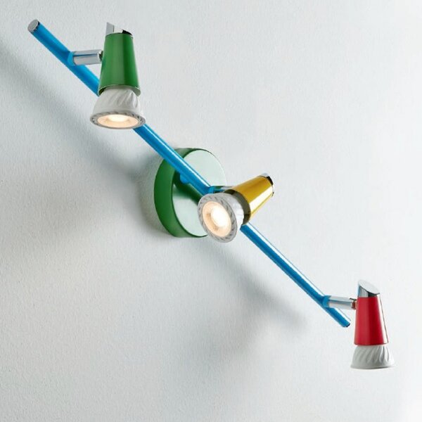 Binario illuminando kolor 3 gu10 led faretti colorati orientabile snodabile metallo verde rosso azzurro interno - Illuminando